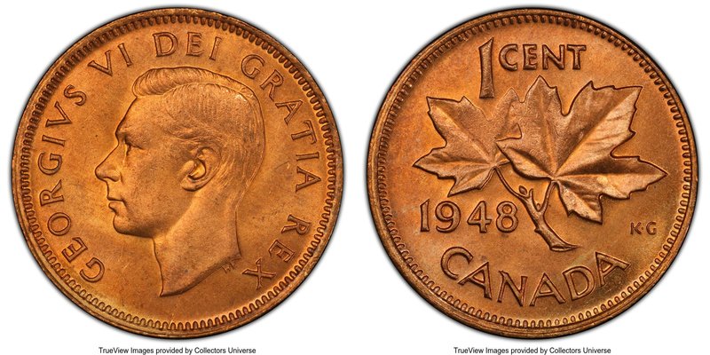 George VI "A to Large Denticle" Cent 1948 MS65 Red PCGS, Royal Canadian Mint, KM...