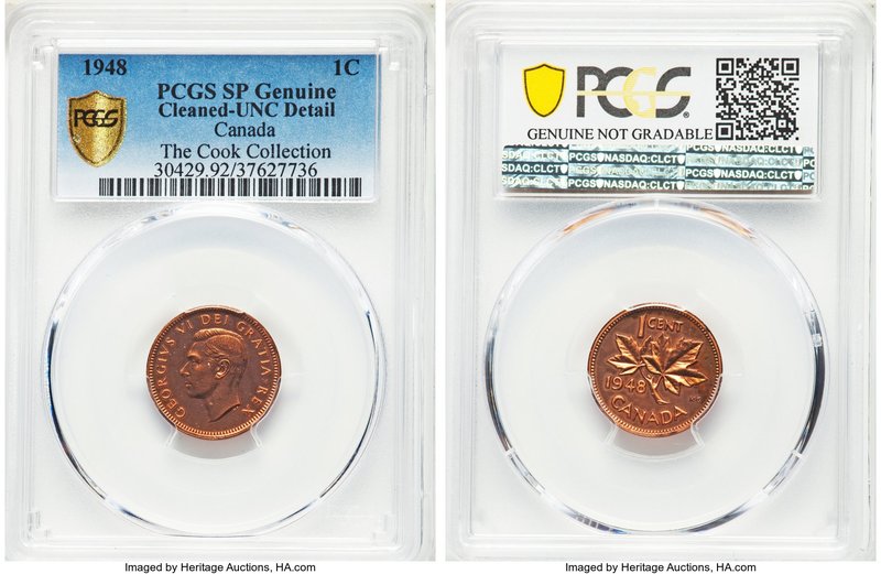 George VI Specimen Cent 1948 UNC Details (Cleaned) PCGS, Royal Canadian Mint, KM...