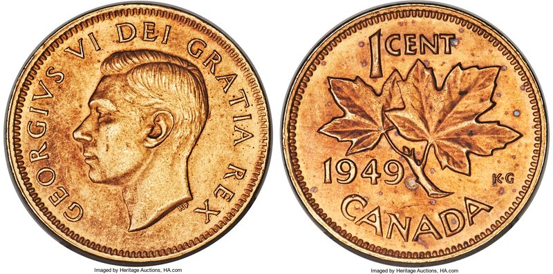 George VI Cent 1949 UNC Details (Cleaned) PCGS, Royal Canadian Mint, KM41. Light...