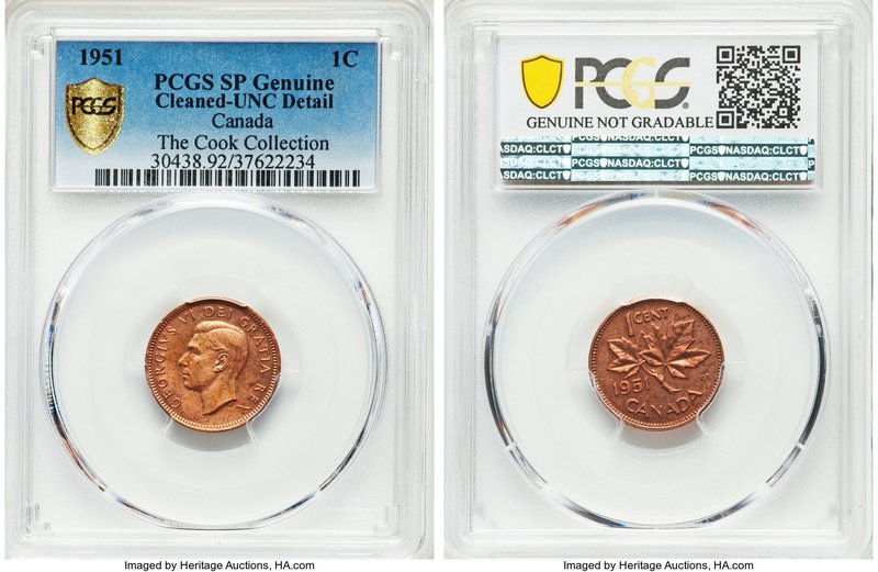 George VI Specimen Cent 1951 UNC Details (Cleaned) PCGS, Royal Canadian Mint, KM...