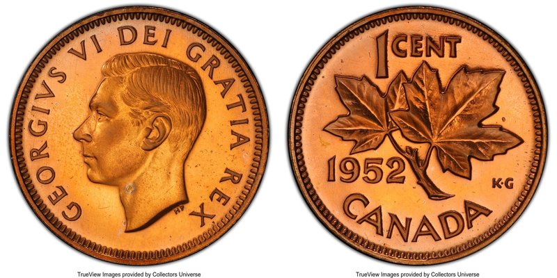 George VI Specimen Cent 1952 SP65 Red PCGS, Royal Canadian Mint, KM41. A bright,...