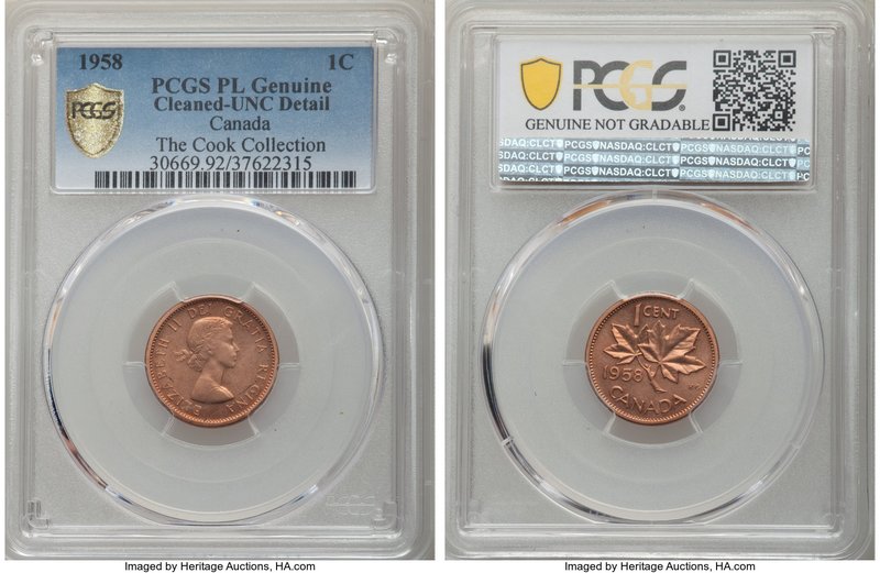 Elizabeth II Prooflike Cent 1958 UNC Details (Cleaned) PCGS, Royal Canadian Mint...