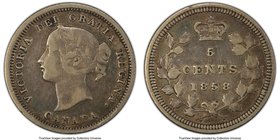 Victoria "Small Date" 5 Cents 1858 VF30 PCGS, London mint, KM2. "Small Date" variety. A lightening of color atop the design features creates a pleasin...