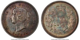 Victoria "Small 6" 5 Cents 1886 AU58 PCGS, London mint, KM2. Variety with a small 6 in the date. Strong for the grade, with appealing opalescent tonin...