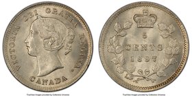 Victoria "Narrow 8" 5 Cents 1897 MS64 PCGS, London mint, KM2. Narrow 8 variety. Untoned coin, sharp strike. 

HID09801242017