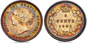 Victoria 5 Cents 1901 UNC Detail (Cleaned) PCGS, London mint, KM2. Sharply struck with attractively toned peripheries. 

HID09801242017