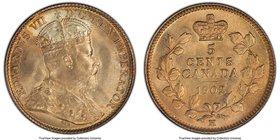 Edward VII "Large H" 5 Cents 1902 MS65 PCGS, London mint, KM9. Large H variety. Of covetable quality for the issue, dressed in a pale rosé tone that l...