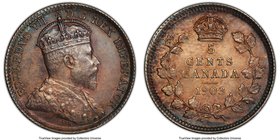 Edward VII 5 Cents 1903 MS63 PCGS, London mint, KM13. Gunmetal and rose toned, defect free fields and strong strike. 

HID09801242017