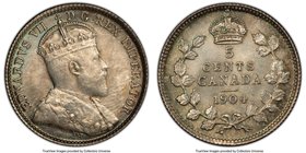 Edward VII 5 Cents 1904 MS64 PCGS, London mint, KM13. Lavender gray toning surrounded by a lovely turquois border. 

HID09801242017