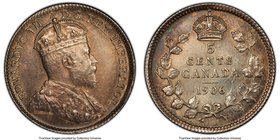 Edward VII "Narrow Date" 5 Cents 1906 MS63 PCGS, London mint, KM13. Narrow Date variety. Steel-toned and attractive, with a lightening of color toward...