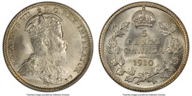 Edward VII "Pointed Leaves" 5 Cents 1910 MS66 PCGS, Ottawa mint, KM13. Pointed Leaves variety. Satiny white surfaces with bold strike. Ex. Norweb Coll...