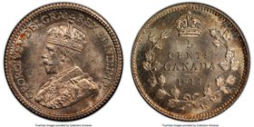 George V 5 Cents 1914 MS64+ PCGS, Ottawa mint, KM22. Light gold toning, pristine luster. 

HID09801242017