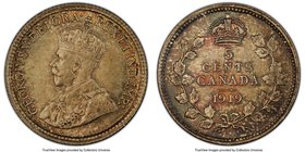 George V 5 Cents 1919 MS66 PCGS, Ottawa mint, KM22. Olive-brown toning with a few splashes of red and turquoise accents. Ex. Belzberg Collection; Pitt...