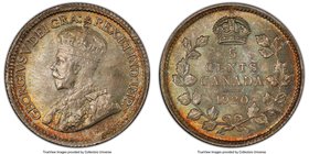 George V 5 Cents 1920 MS66 PCGS, Ottawa mint, KM22a. A fully original example dressed in shades of tangerine and lime green, with a notable pedigree t...