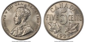 George V "Near S" 5 Cents 1922 MS65 PCGS, KM29. Variety with near S. A bright and lustrous gem.

HID09801242017
