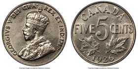 George V "Far 6" 5 Cents 1926 MS62 PCGS, Ottawa mint, KM29. Far 6 variety. Scarce in Mint State and generally elusive as a variety. Little chatter in ...