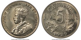 George V "Near S" 5 Cents 1929 MS65 PCGS, Ottawa mint, KM29. "Near S" variety. Displaying a unique pattern of luster that seems to beam directly into ...