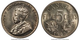 George V "Far S" 5 Cents 1929 MS62 PCGS, Ottawa mint, KM29. Far S variety. Luster with a touch of gold color. 

HID09801242017