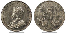 George V "Near S - Near 2" 5 Cents 1932 MS64 PCGS, Royal Canadian Mint, KM29. Near S, Near 2 variety. Lustrous and essentially untoned. 

HID098012420...