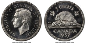 George VI Mirror Specimen 5 Cents 1937 SP66 PCGS, Royal Canadian Mint, KM33. A needle-sharp strike complements the superior surface preservation of th...