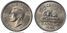 George VI nickel 5 Cents 1942 MS66 PCGS, Royal Canadian Mint, KM33. Tied for finest graded at PCGS. We note that a previous example in this same grade...