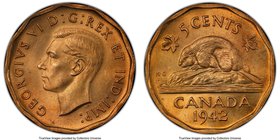 George VI tombac 5 Cents 1942 MS65 PCGS, Royal Canadian Mint, KM39. Golden mint brilliance with red toning. 

HID09801242017