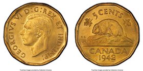 George VI tombac 5 Cents 1942 MS64 PCGS, Royal Canadian Mint, KM39. Honey-gold color with full mint bloom. 

HID09801242017