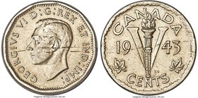 George VI Mint Error - Struck on Incorrect Planchet 5 Cents 1943 AU Details (Scratch), Royal Canadian Mint, KM40. Incorrectly struck on a nickel planc...