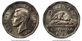 George VI "Maple Leaf" 5 Cents 1947 MS66 PCGS, Royal Canadian Mint, KM39a. Maple leaf variety. 

HID09801242017