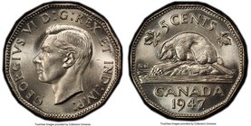 George VI "Dot" 5 Cents 1947 MS66 PCGS, Royal Canadian Mint, KM39a. Variety with dot. Scarce in all grades, most elusive when graded this choice. 

HI...