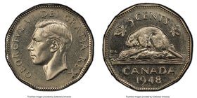 George VI Specimen 5 Cents 1948 SP65 PCGS, Royal Canadian Mint, KM42. Fully struck and bordered by sharp, straight sectioned rims at the edges of the ...