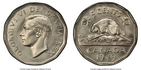George VI 5 Cents 1949 MS65 PCGS, Royal Canadian Mint, KM42. A problem-free gem example with perhaps even better eye appeal than what is implied by th...