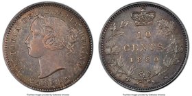 Victoria 10 Cents 1880-H AU58 PCGS, Heaton mint, KM3. Lightly circulated in line with the grade, but clearly salvaged early on in its life leading to ...