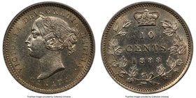 Victoria 10 Cents 1888 MS62 PCGS, London mint, KM3. Impeccable strike with no detail lacking, crisp legends and leaves, untoned. 

HID09801242017