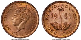 Newfoundland. George VI Cent 1941-C MS65 Red and Brown PCGS, Royal Canadian Mint, KM18. Evenly toned. Tied for finest-certified to-date across both PC...