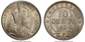 Newfoundland. Edward VII 10 Cents 1904-H MS65 PCGS, Heaton mint, KM8. Highly frosted, only the faintest hint of toning visible at the outer registers....