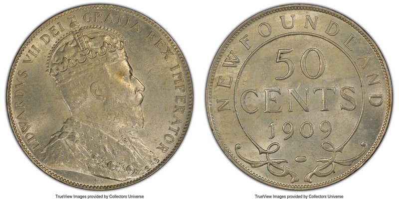 Newfoundland. Edward VII 50 Cents 1909 MS63 PCGS, Ottawa mint, KM11. Lighter gol...