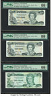 Bahamas Central Bank 1/2; 1 Dollar 1974 (ND 1984); 1996 Pick 42a (2); 57 Three Examples PMG Gem Uncirculated 66 EPQ. 

HID09801242017