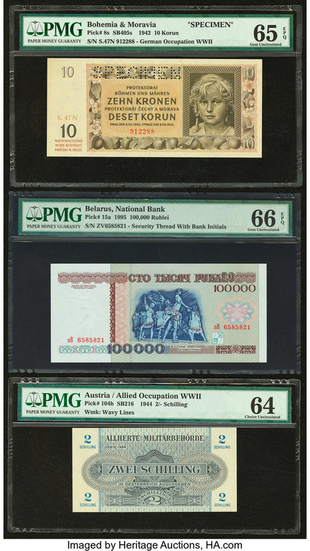 Lot Of Six PMG Graded Examples From Bohemia & Moravia, Belarus, Austria, Spain, ...