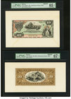 Bolivia Banco Potosi 10; 20 Bolivianos 1.1.1887; ND (1887) Pick S223fp; S224bp Front Proof; Back Proof Two Examples PMG Gem Uncirculated 65 EPQ; Super...