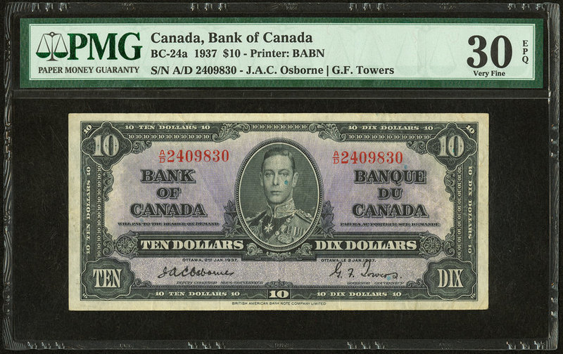 Canada Bank of Canada $10 2.1.1937 BC-24a PMG Very Fine 30 EPQ. 

HID09801242017
