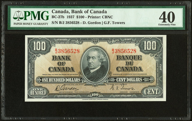 Canada Bank of Canada $100 2.1.1937 BC-27b PMG Extremely Fine 40. 

HID098012420...