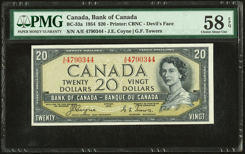 Canada Bank of Canada $20 1954 BC-33a Devil's Face PMG Choice About Unc 58 EPQ. ...
