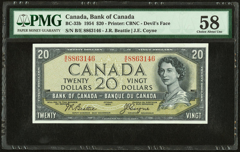 Canada Bank of Canada $20 1954 BC-33b PMG Choice About Unc 58. Minor ink.

HID09...