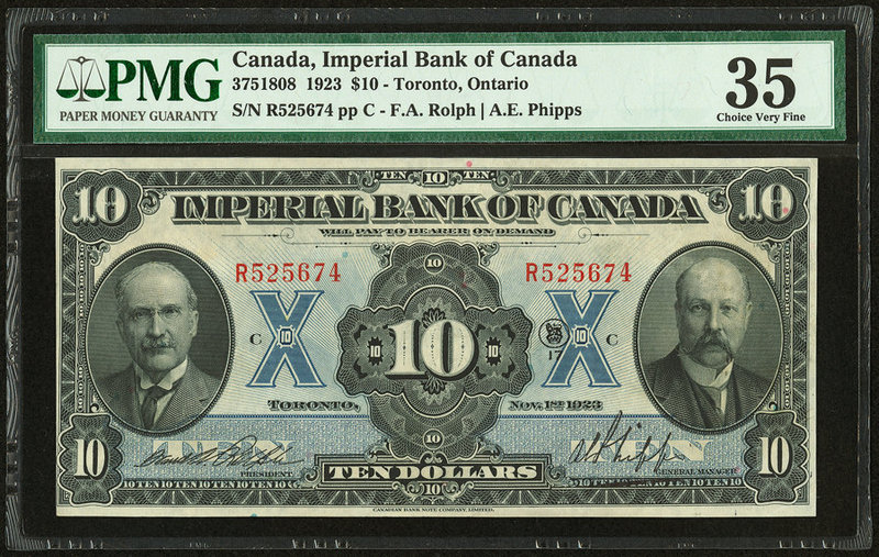 Canada Toronto, ON- Imperial Bank of Canada $10 1.11.1923 Ch.# 375-18-08 PMG Cho...