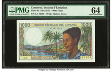 Comoros Institut d'Emission des Comores 1000 Francs ND (1976) Pick 8a PMG Choice Uncirculated 64. Nice embossing.

HID09801242017
