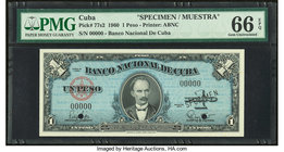 Cuba Banco Nacional de Cuba 1 Peso 1960 Pick 77s2 Specimen PMG Gem Uncirculated 66 EPQ. Two POCs.

HID09801242017