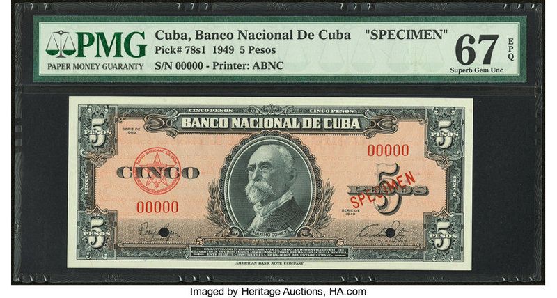 Cuba Banco Nacional de Cuba 5 Pesos 1949 Pick 78s1 Specimen PMG Superb Gem Unc 6...