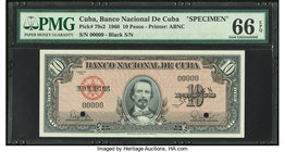 Cuba Banco Nacional de Cuba 10 Pesos 1960 Pick 79s2 Specimen PMG Gem Uncirculated 66 EPQ. Two POCs.

HID09801242017
