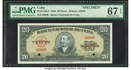Cuba Banco Nacional de Cuba 20 Pesos 1949 Pick 80s1 Specimen PMG Superb Gem Unc 67 EPQ. Two POCs.

HID09801242017